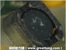 使用銀(Ag)鍍層的電源電感器(Power Inductors)，經過推力測試后，零件端點上已經看不到任何鍍層的痕跡了，所以其耐推力就比較小。